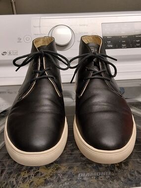 Clae  Black Leather Chukka Boots with Cream Sole